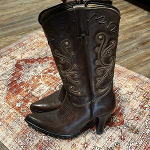 **vintage**Lady look Mexico Heeled brown leather cowgirl boots size 40/ us 9